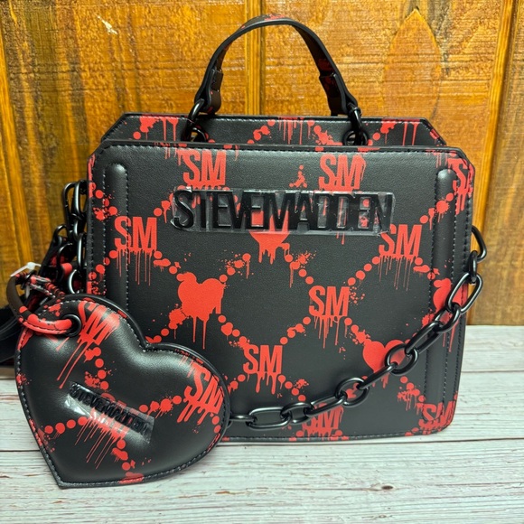Steve Madden Handbags - Steve Madden Evelyn Convertible Crossbody Bag - Black/Red Hearts
